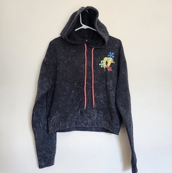 SpongeBob SquarePants Pullover Hoodie in a Washed Off Black Color size Medium - Picture 1 of 7